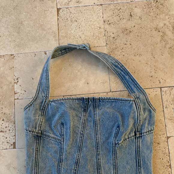 GRLFRND Tianna Halter Bustier in Riviera denim top - Picture 4 of 6